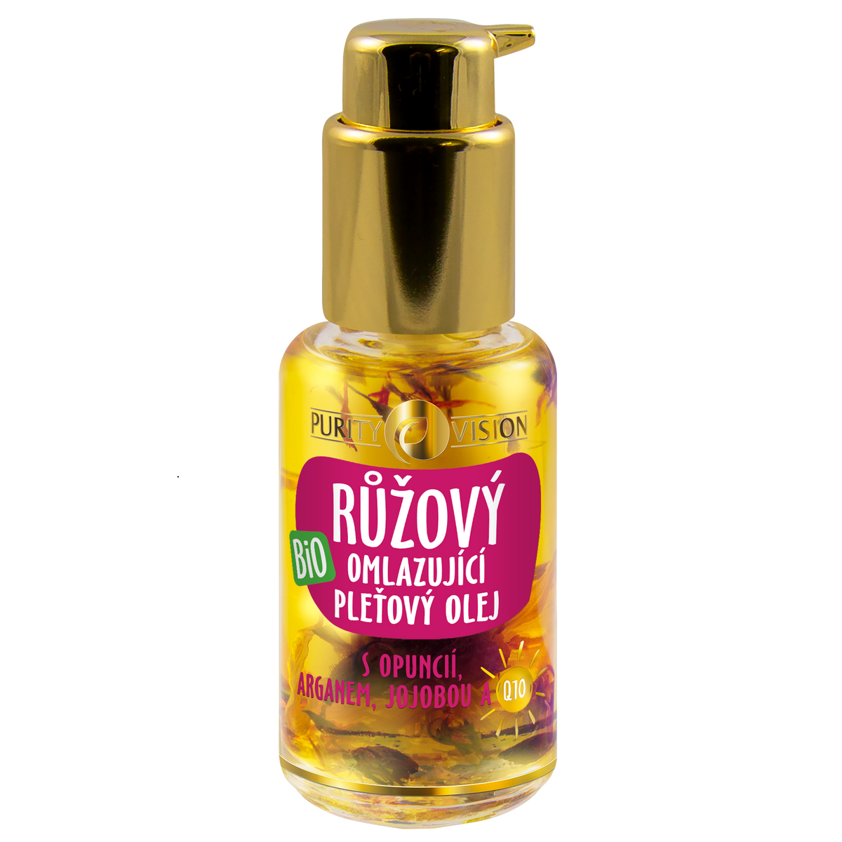 PURITY VISION Bio Růžový omlazujíci pleťový olej s opuncií, arganem, jojobou a Q10 45 ml
