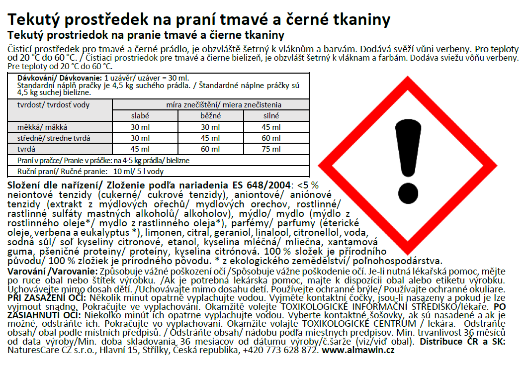 ALMAWIN Tekutý prací prostř.na tmavé a černé prádlo 750 ml