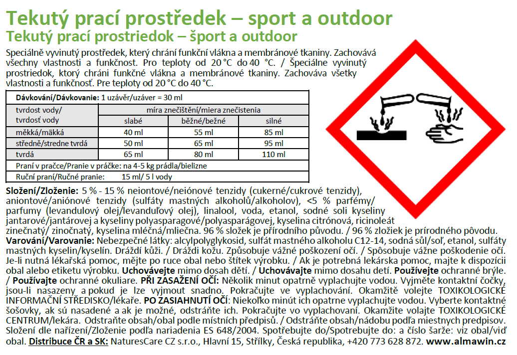 ALMAWIN Tekutý prací prostř. Sport + Outdoor 750 ml