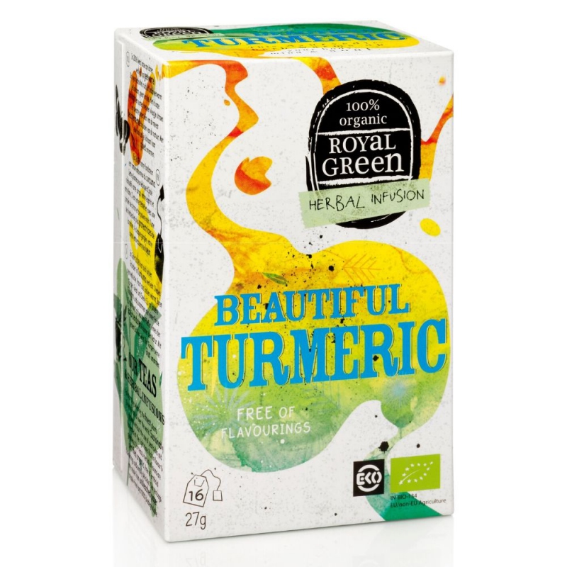 Pomačkaný obal Royal Green bylinný čaj Beautiful Turmeric BIO 16 x 1,7 g