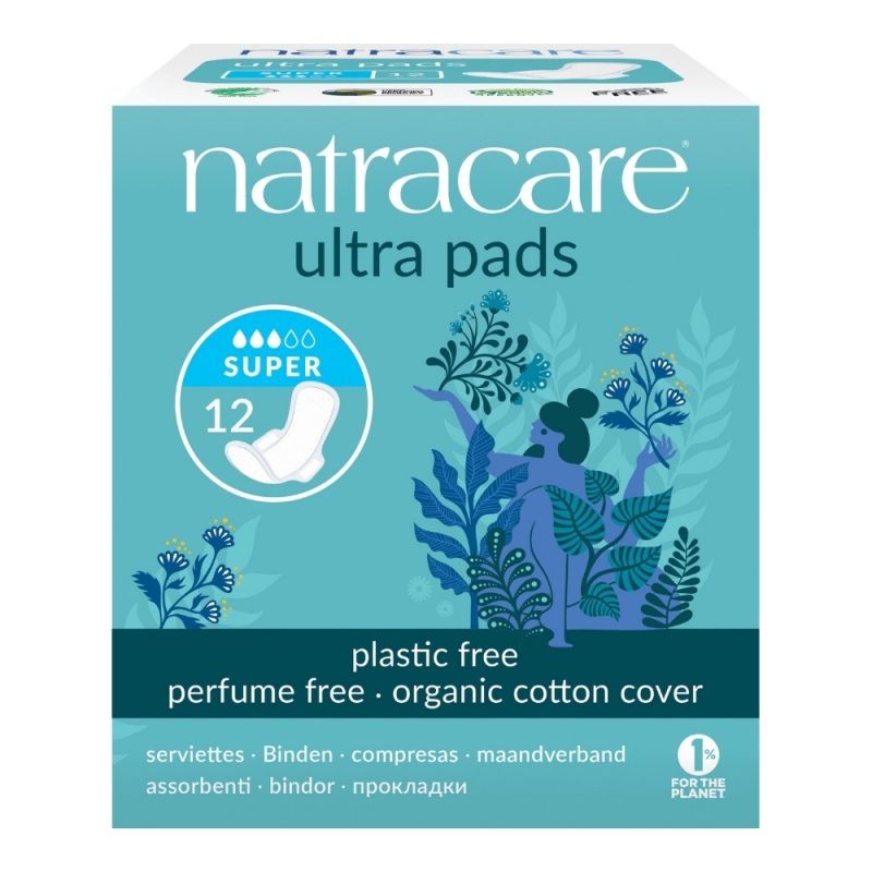 Pomačkaný obal NATRACARE Menstruační vložky Ultra SUPER s křidélky 12 ks