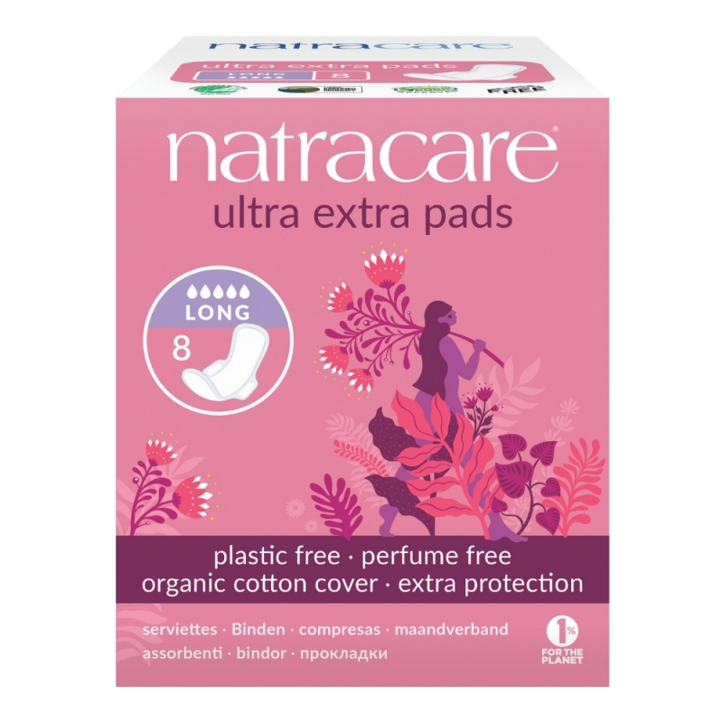 Pomačkaný obal NATRACARE Menstruační vložky Ultra Extra LONG s křidélky 8 ks