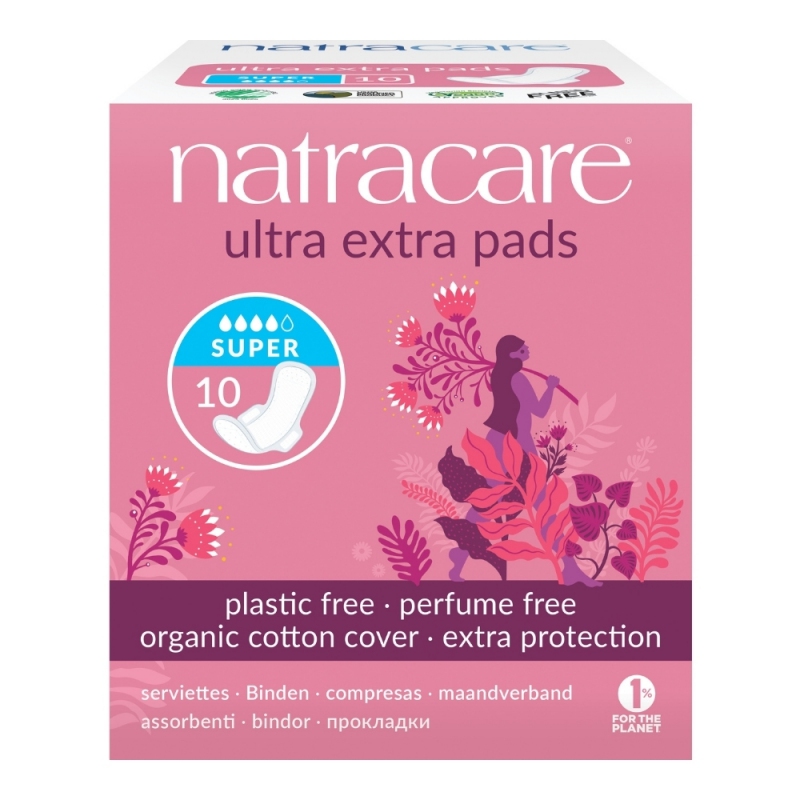 Pomačkaný obal NATRACARE Menstruační vložky Ultra Extra SUPER s křidélky 10 ks