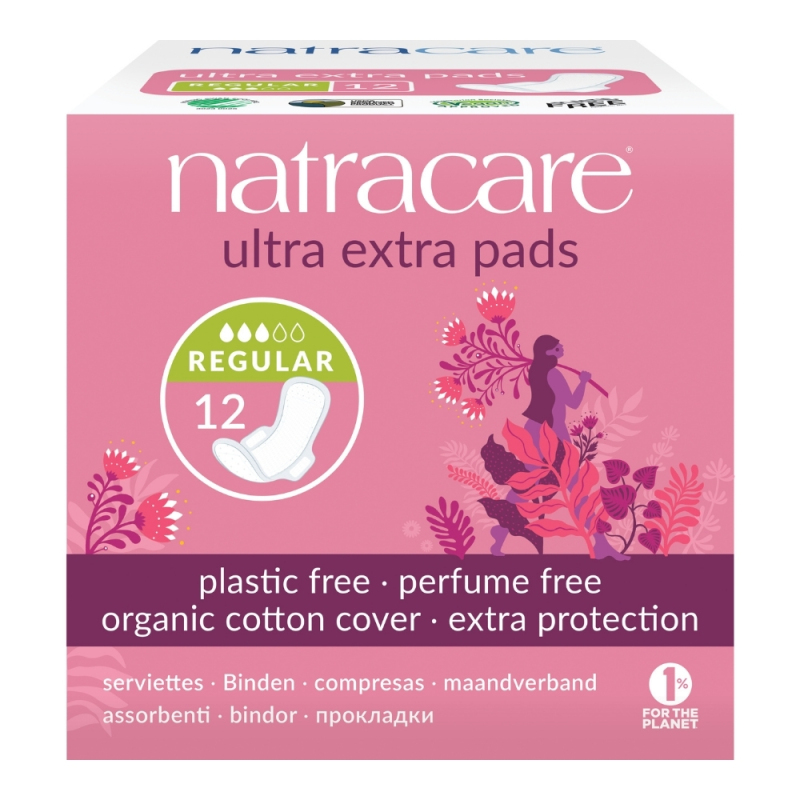 Pomačkaný obal NATRACARE Menstruační vložky Ultra Extra REGULAR s křidélky 12 ks