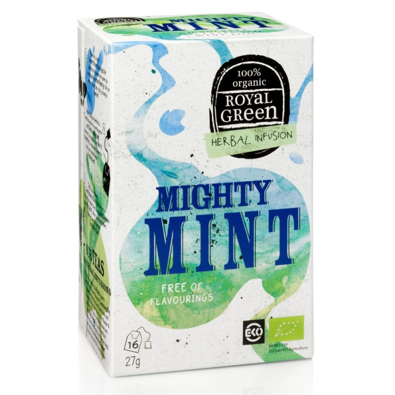 Pomačkaný obal Royal Green mátový čaj Mighty Mint BIO 16 x 1,7 g